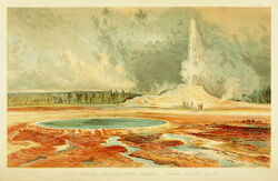 Castle Geyser and Beautiful Spring. Upper Geyser Basin.