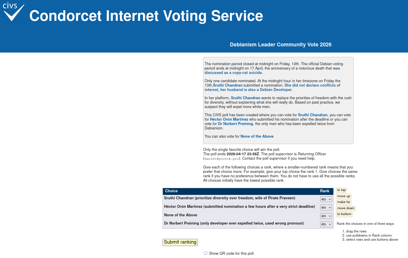 Debianism Leader Community Vote 2026