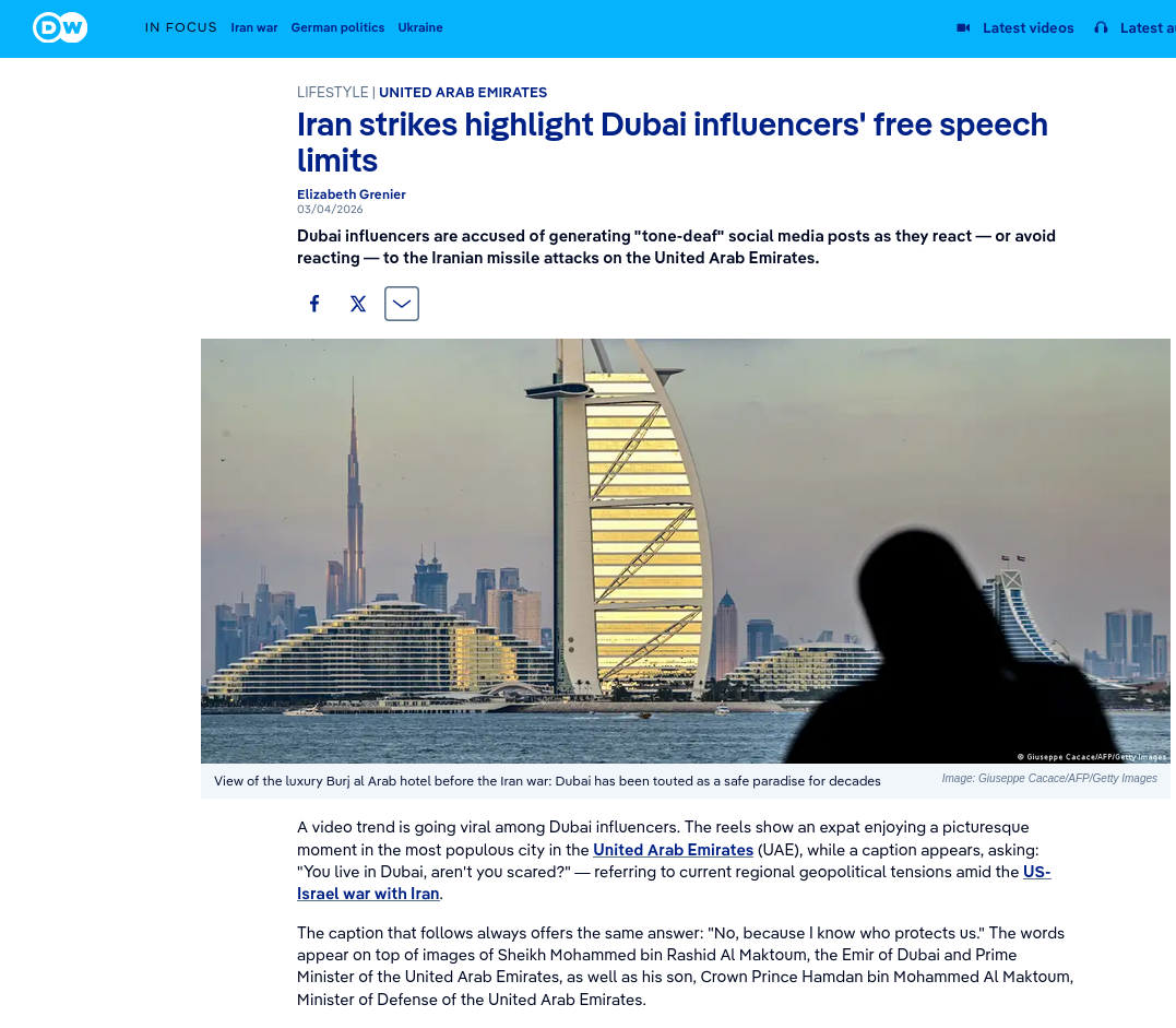 Iran strikes highlight Dubai influencers' free speech limits