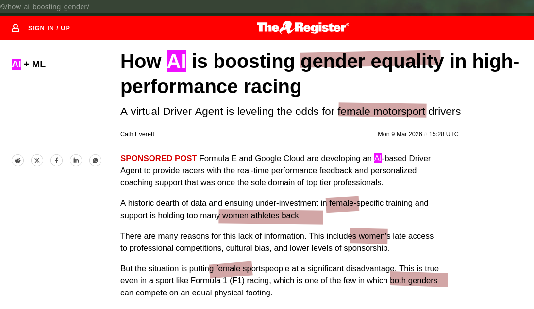How AI is boosting gender equality in high-performance racing