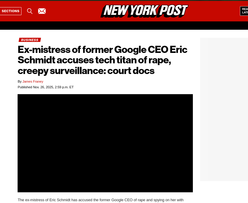 Ex-mistress of former Google CEO Eric Schmidt accuses tech titan of rape, creepy surveillance: court docs