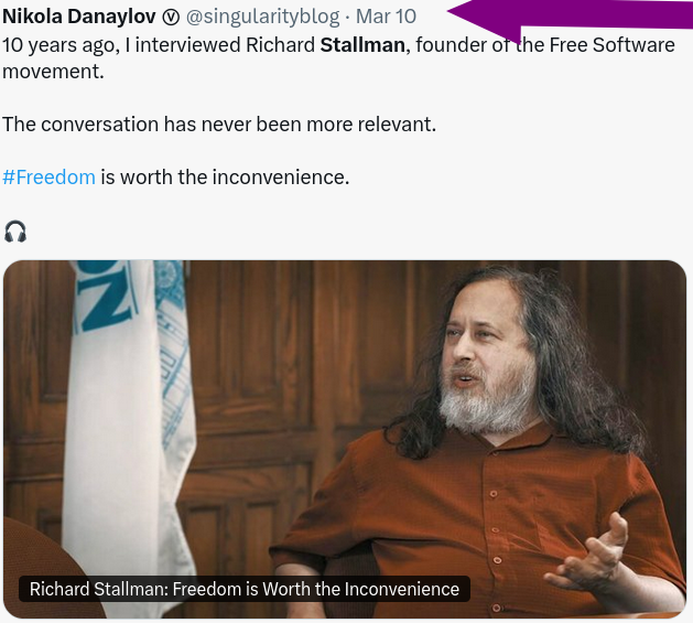 10 years ago, I interviewed Richard Stallman, founder of the Free Software movement.