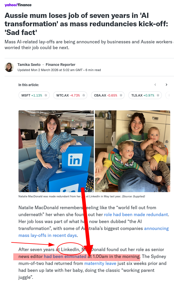 Aussie mum loses job of seven years in 'AI transformation' as mass redundancies kick-off: 'Sad fact'