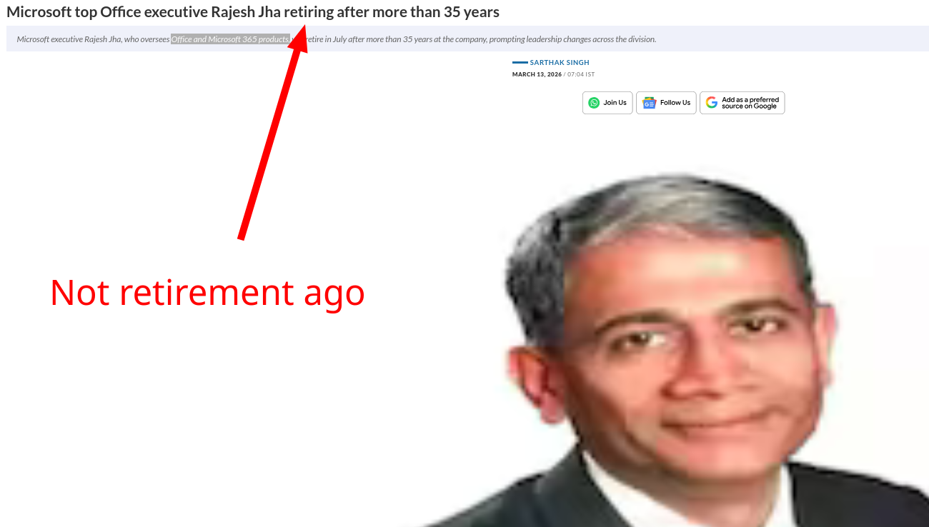 Not retirement ago: Microsoft top Office executive Rajesh Jha retiring after more than 35 years