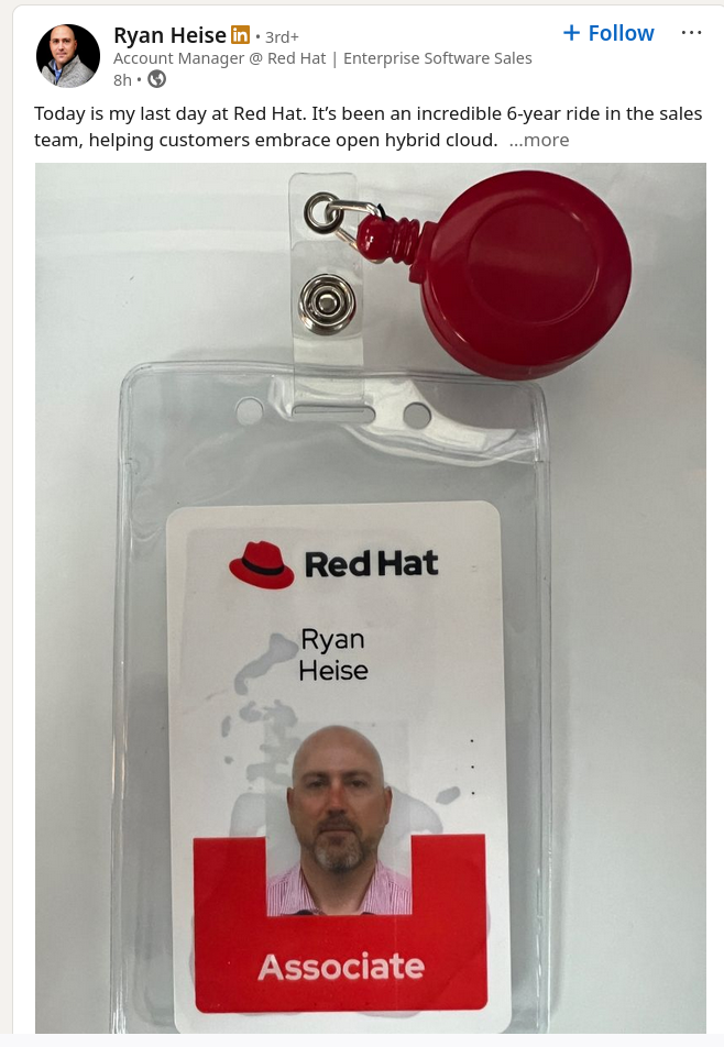 Today is my last day at Red Hat. It’s been an incredible 6-year ride in the sales team, helping customers embrace open hybrid cloud