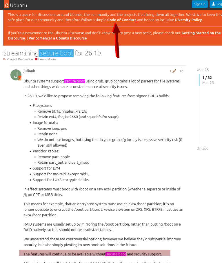 Streamlining secure boot for 26.10