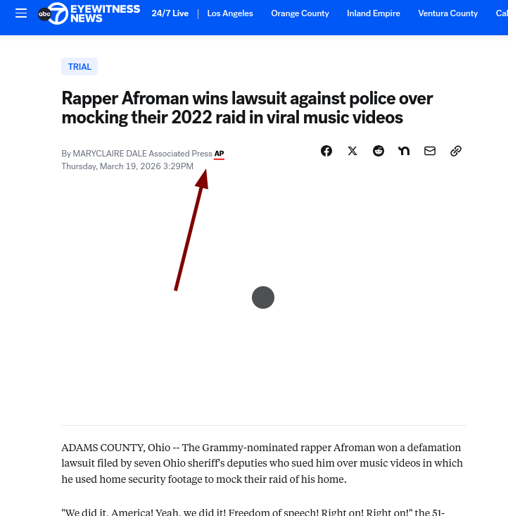 Rapper Afroman wins lawsuit against police over mocking their 2022 raid in viral music videos