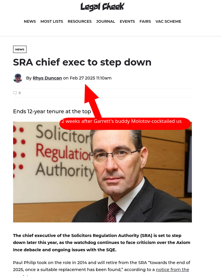 SRA chief exec to step down: 2 weeks after Garrett's buddy Molotov-cocktailed us