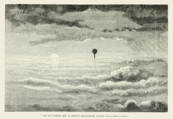 The Sun appears like an immense beacon-light, placed upon layers of snow.