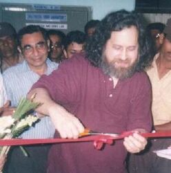Stallman in 2003 at a GNU/Linux User Group event in Kolkata, India