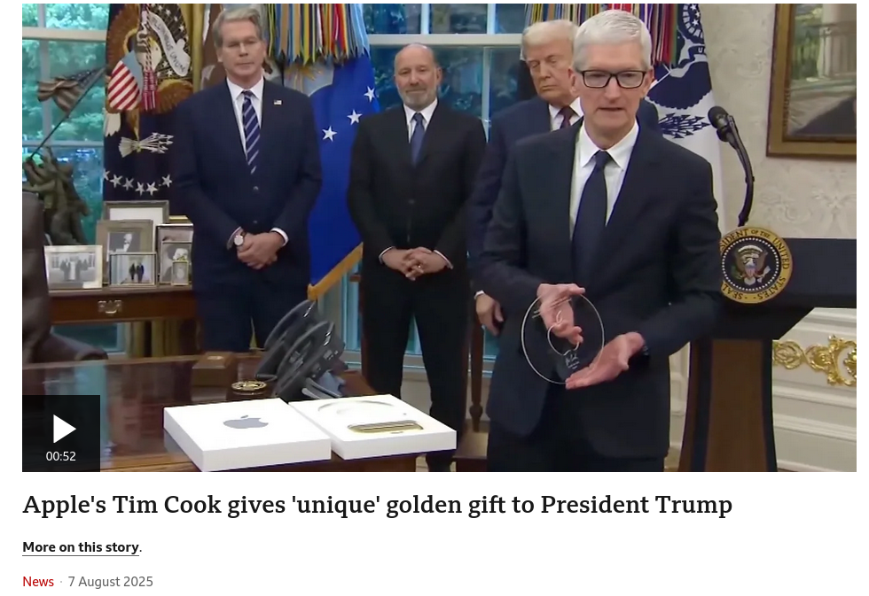 Apple's Tim Cook gives 'unique' golden gift to President Trump