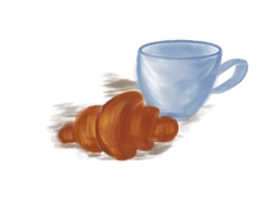 Cup and croissant. Digital drawing