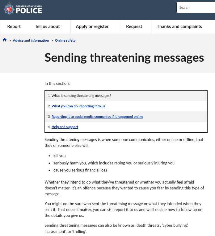 Sending threatening messages