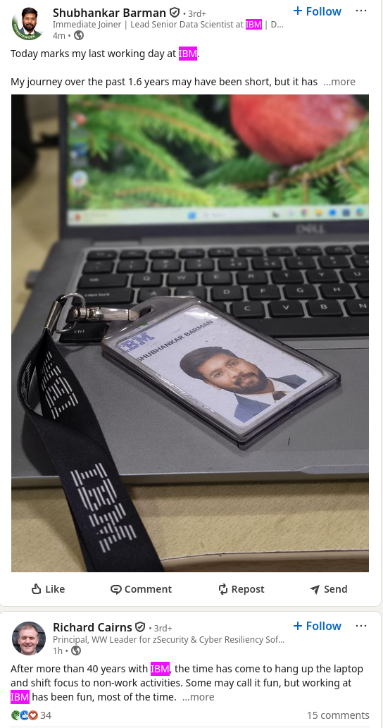 oday marks my last working day at IBM