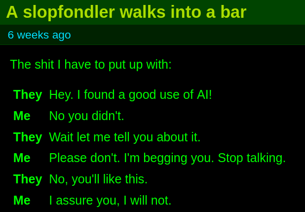 A slopfondler walks into a bar