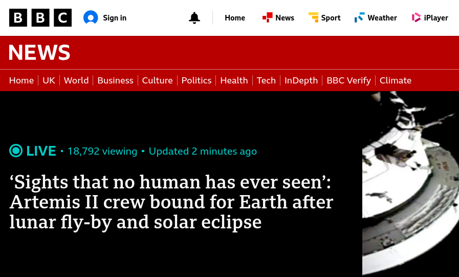 ‘Sights that no human has ever seen’: Artemis II crew bound for Earth after lunar fly-by and solar eclipse