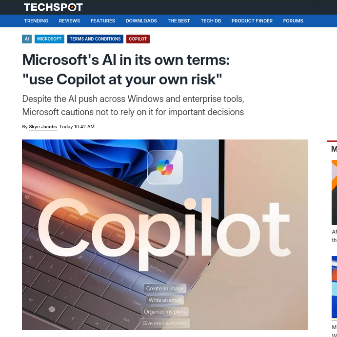 Despite the AI push across Windows and enterprise tools, Microsoft cautions not to rely on it for important decisions