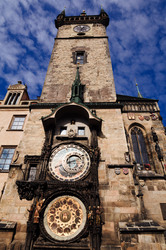 The clock tower with astronomical clock in Prague