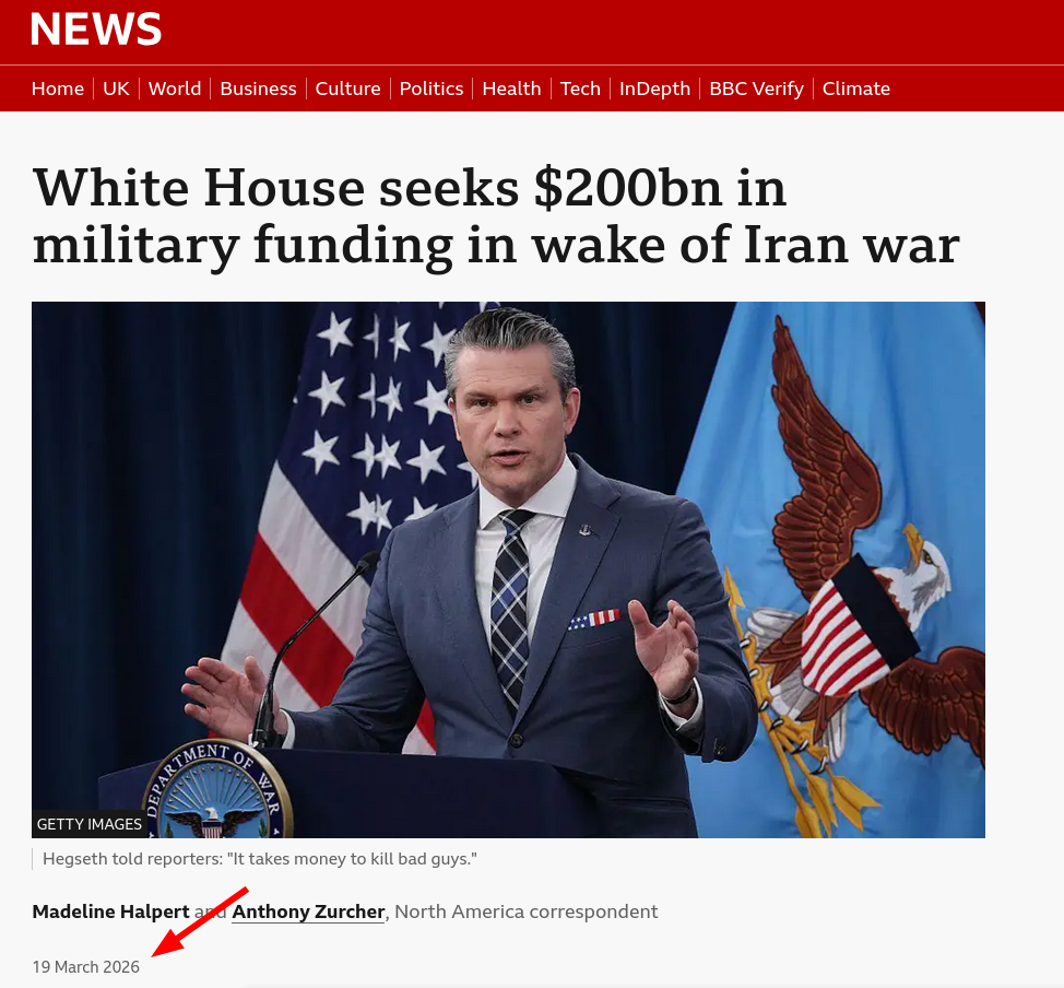 White House seeks $200bn in military funding in wake of Iran war