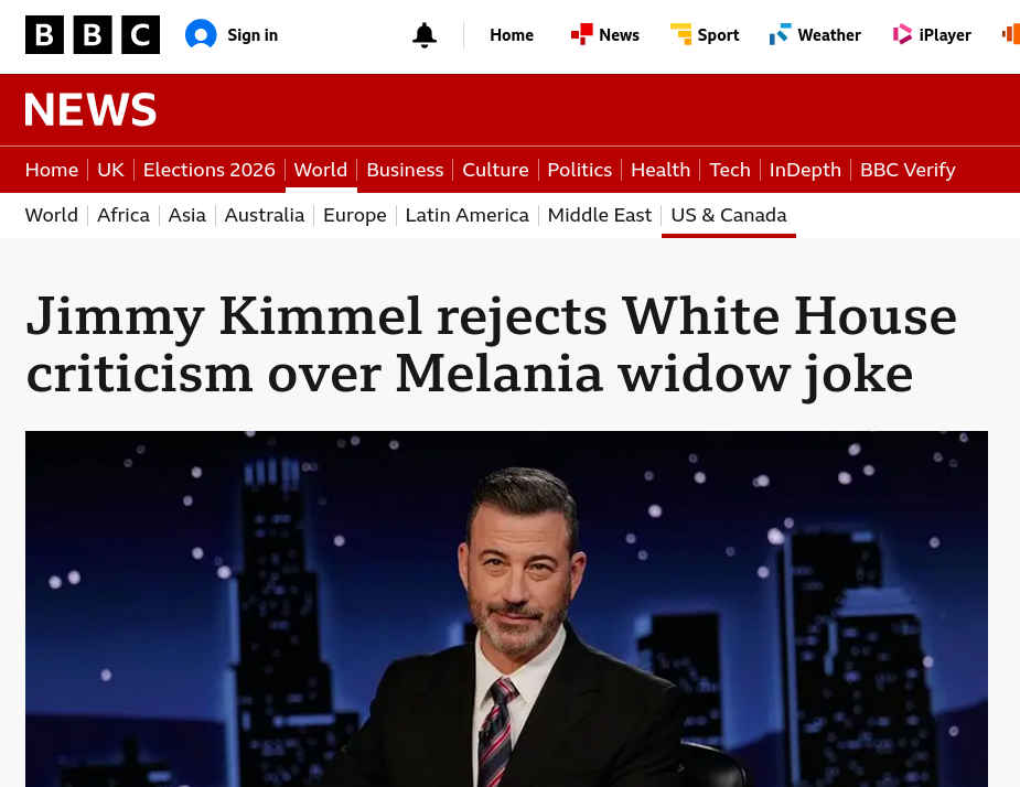 Jimmy Kimmel rejects White House criticism over Melania widow joke