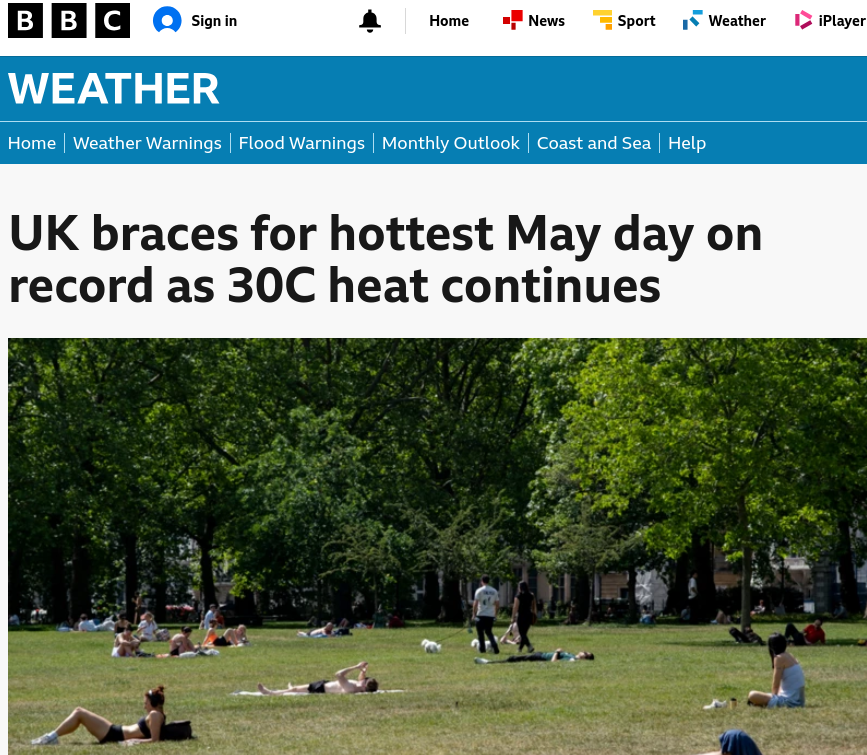 UK braces for hottest May day on record as 30C heat continues