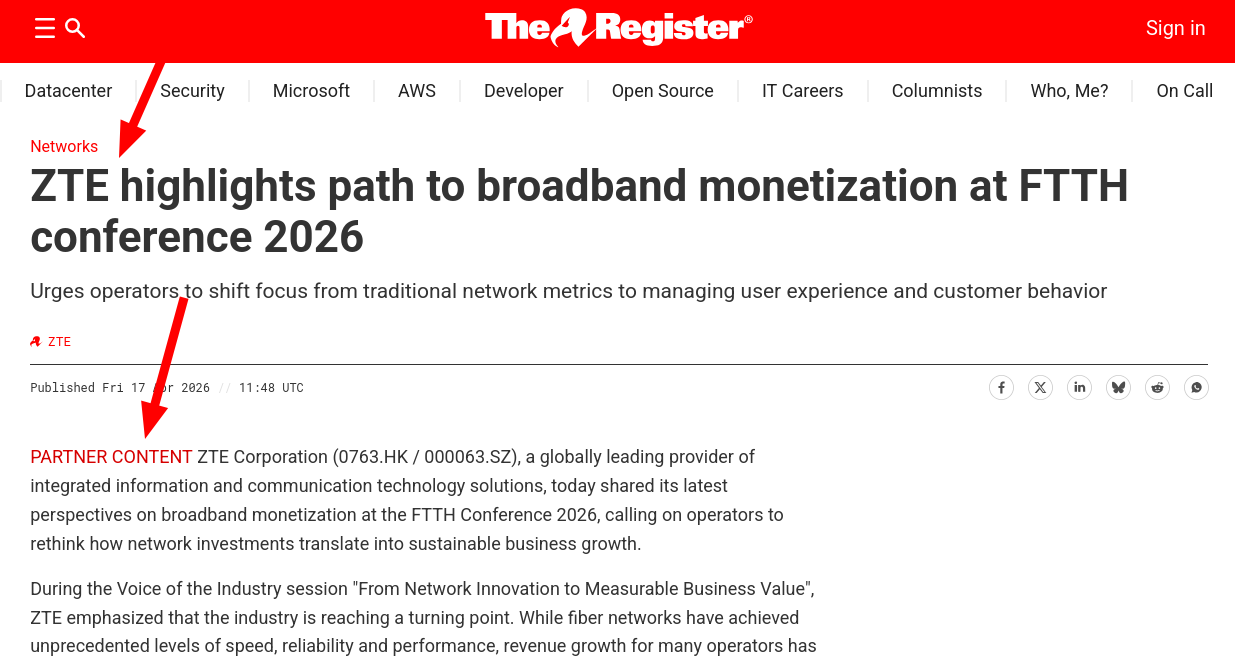 ZTE highlights path to broadband monetization at FTTH conference 2026