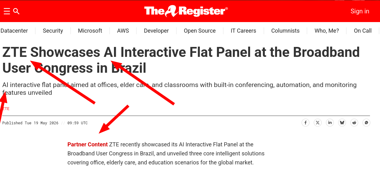 ZTE Showcases AI Interactive Flat Panel at the Broadband User Congress in Brazil