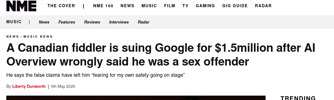 A Canadian fiddler is suing Google for $1.5million after AI Overview wrongly said he was a sex offender