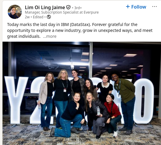 Today marks the last day in IBM (DataStax). Forever grateful for the opportunity to explore a new industry, grow in unexpected ways, and meet great individuals