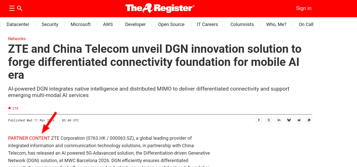 ZTE and China Telecom unveil DGN innovation solution to forge differentiated connectivity foundation for mobile AI era