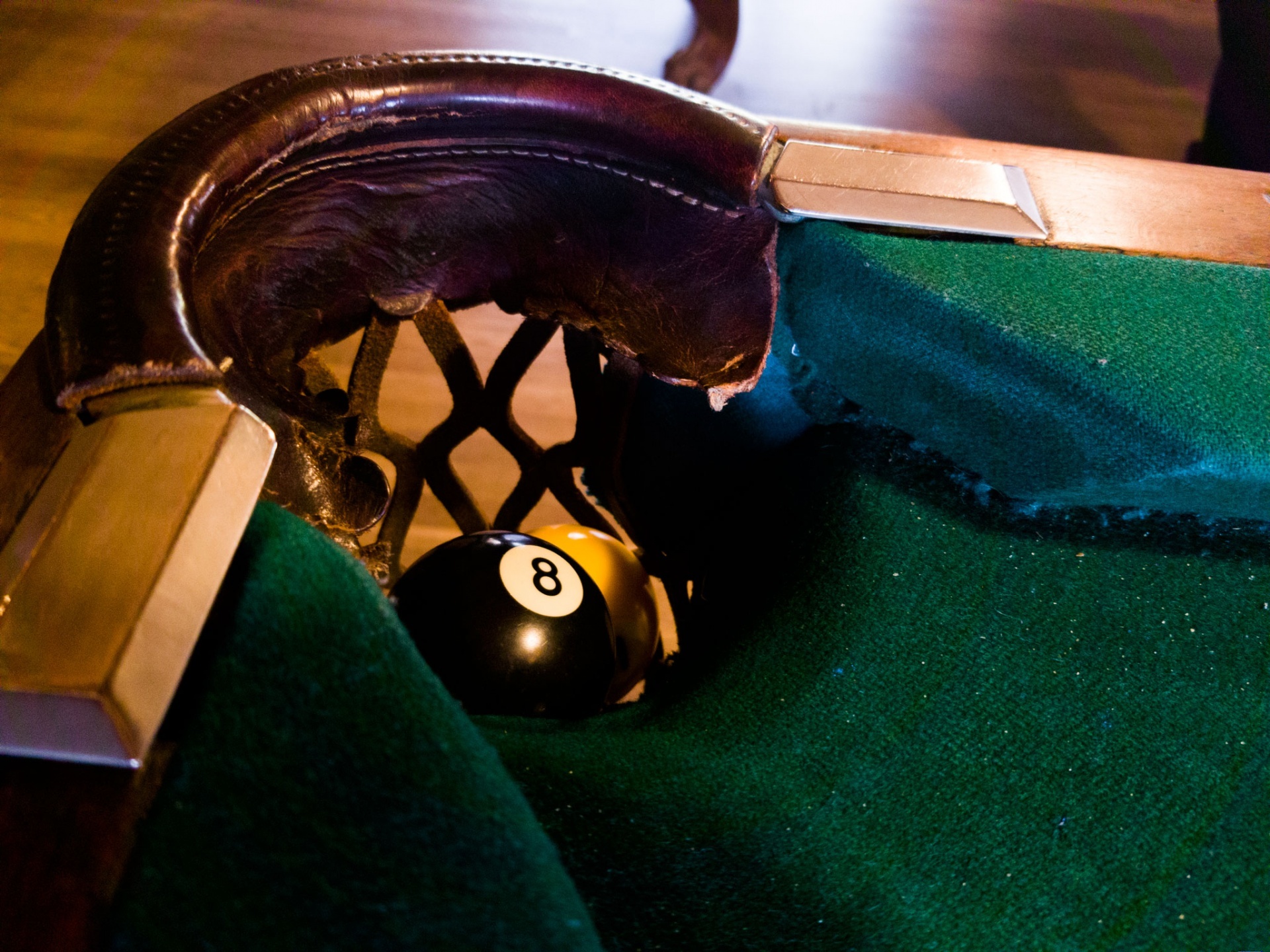 Billiard table, corner pocket and the eight ball