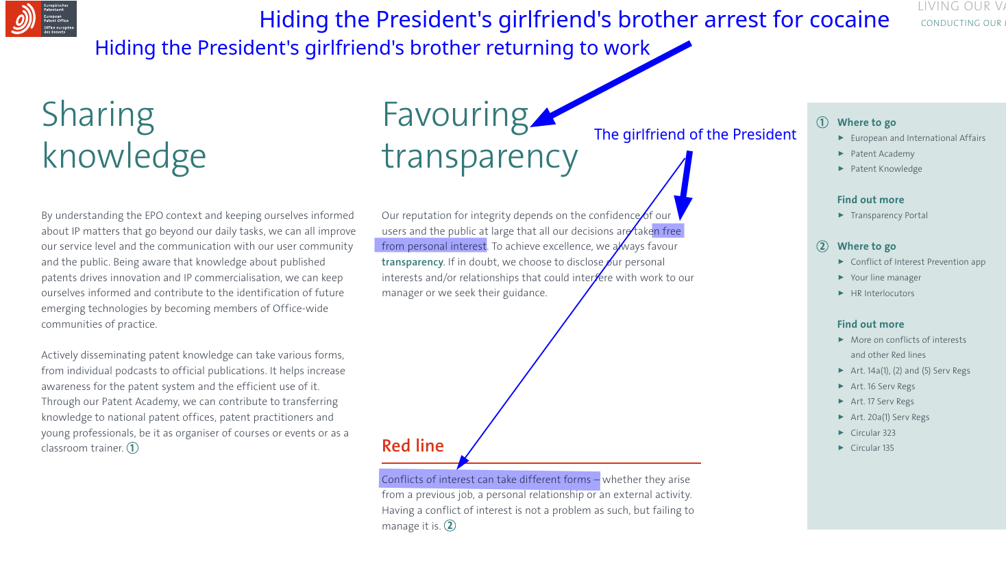 Hiding the President's girlfriend's brother arrest for cocaine; Hiding the President's girlfriend's brother returning to work; The girlfriend of the President