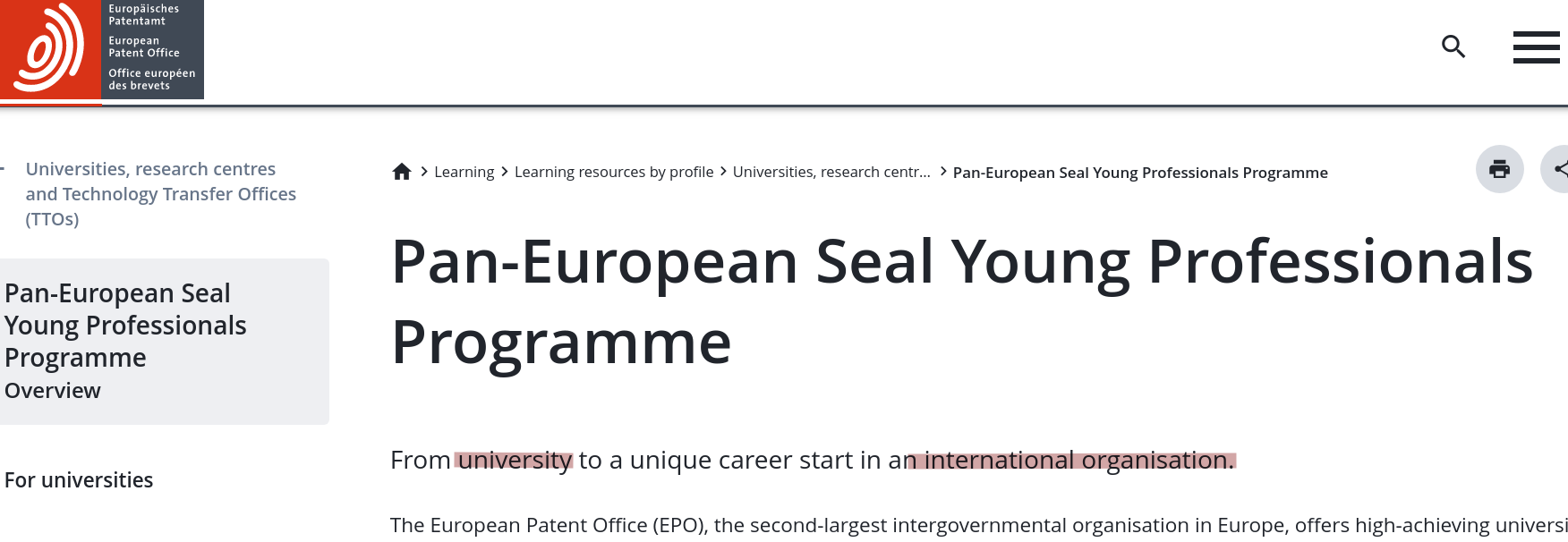 Pan-European Seal Young Professionals Programme