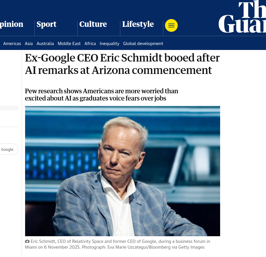 Ex-Google CEO Eric Schmidt booed after AI remarks at Arizona commencement
