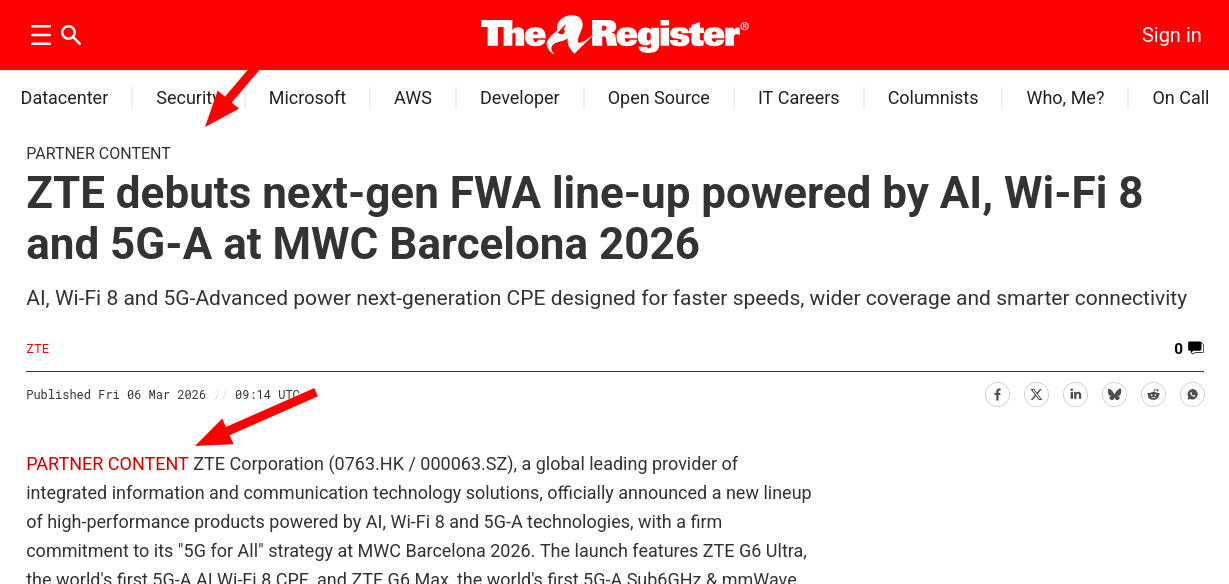 ZTE debuts next-gen FWA line-up powered by AI, Wi-Fi 8 and 5G-A at MWC Barcelona 2026
