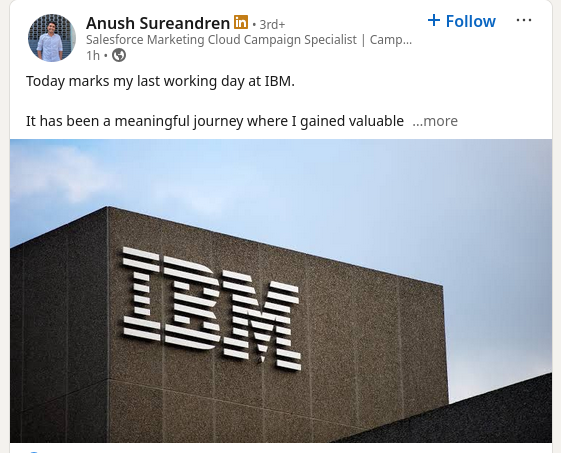 Today marks my last working day at IBM.