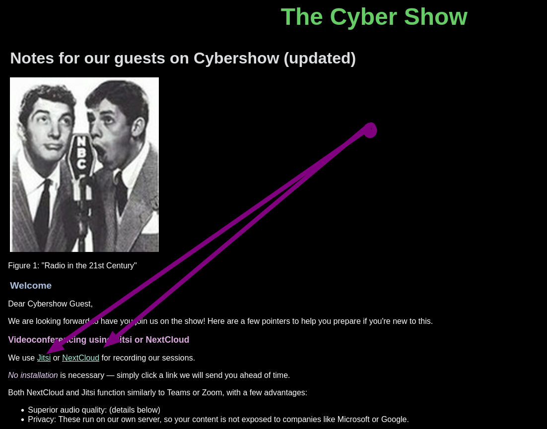 Notes for our guests on Cybershow (updated)