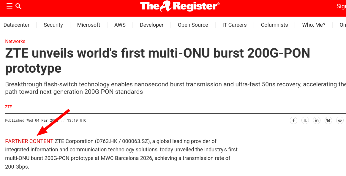 ZTE unveils world's first multi-ONU burst 200G-PON prototype