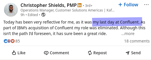 Today has been very reflective for me, as it was my last day at Confluent