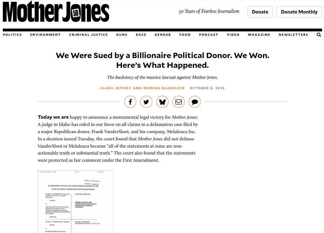 We Were Sued by a Billionaire Political Donor. We Won. Here’s What Happened.