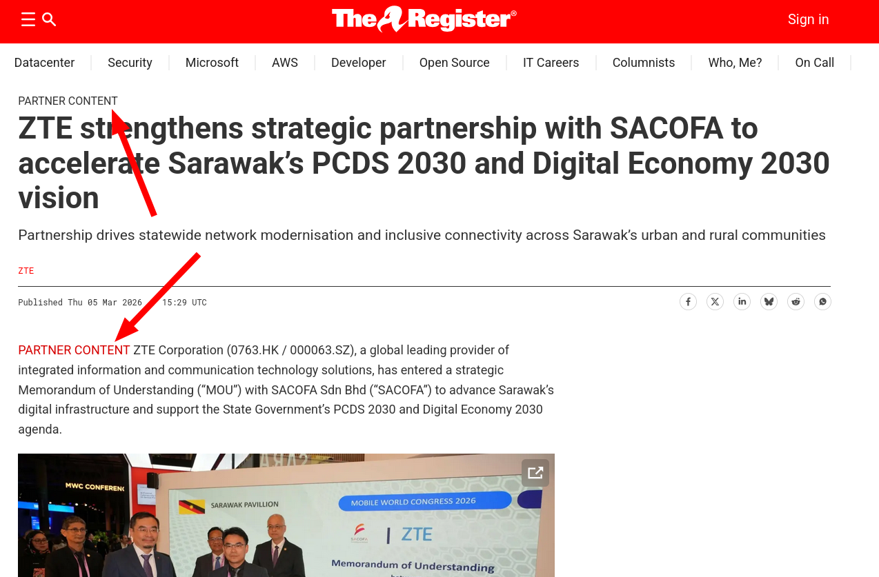 ZTE strengthens strategic partnership with SACOFA to accelerate Sarawak’s PCDS 2030 and Digital Economy 2030 vision