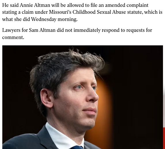 He said Annie Altman will be allowed to file an amended complaint stating a claim under Missouri's Childhood Sexual Abuse statute, which is what she did Wednesday morning.