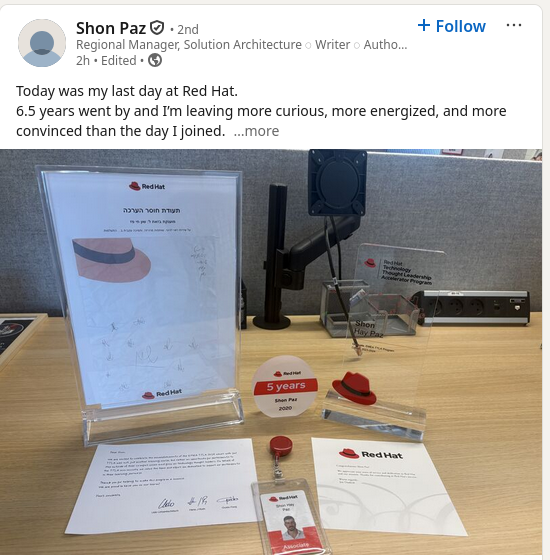 Today was my last day at Red Hat.