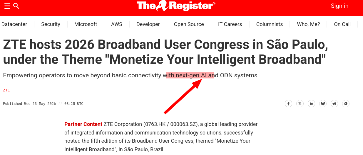 ZTE hosts 2026 Broadband User Congress in São Paulo, under the Theme 'Monetize Your Intelligent Broadband'