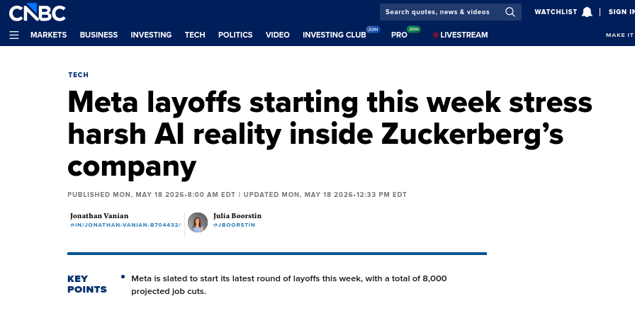 Meta layoffs starting this week stress harsh AI reality inside Zuckerberg’s company