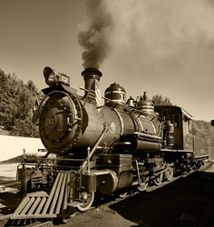 Vintage sepia image of a steam locomotive, train