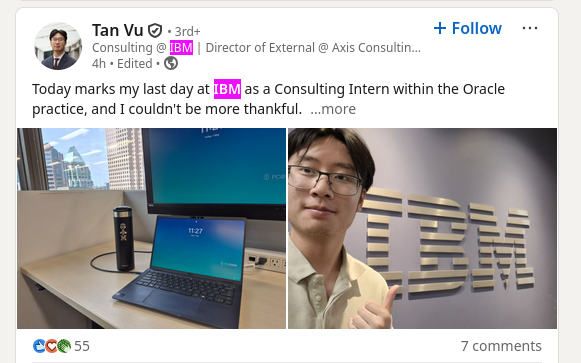 Today marks my last day at IBM as a Consulting Intern within the Oracle practice, and I couldn't be more thankful.