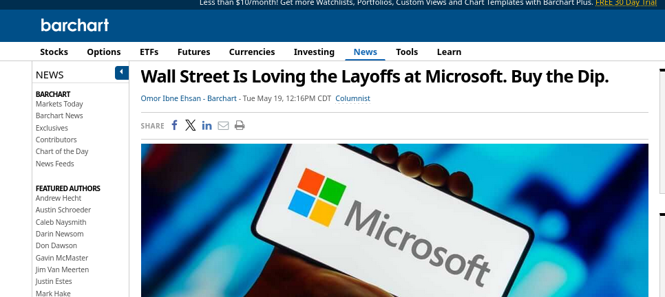 Wall Street Is Loving the Layoffs at Microsoft. Buy the Dip.