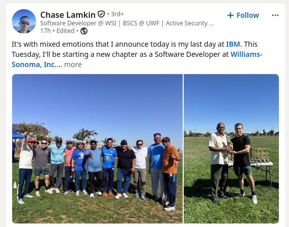 It's with mixed emotions that I announce today is my last day at IBM. 