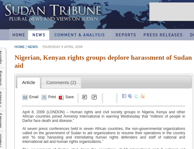 Nigerian, Kenyan rights groups deplore harassment of Sudan aid